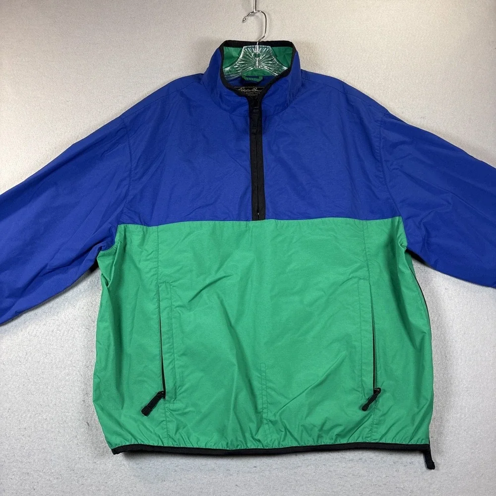 Vintage‎ Eddie Bauer 90s Pull Over Quarter Zip Wind Breaker Blue/Green Size L